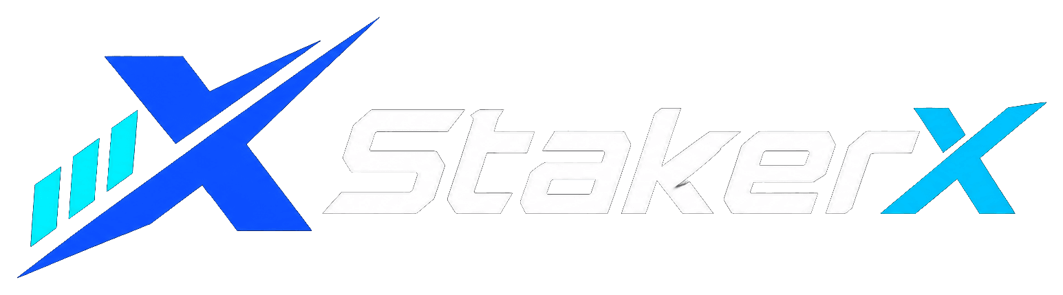 StakerX wordmark on the brand dark field